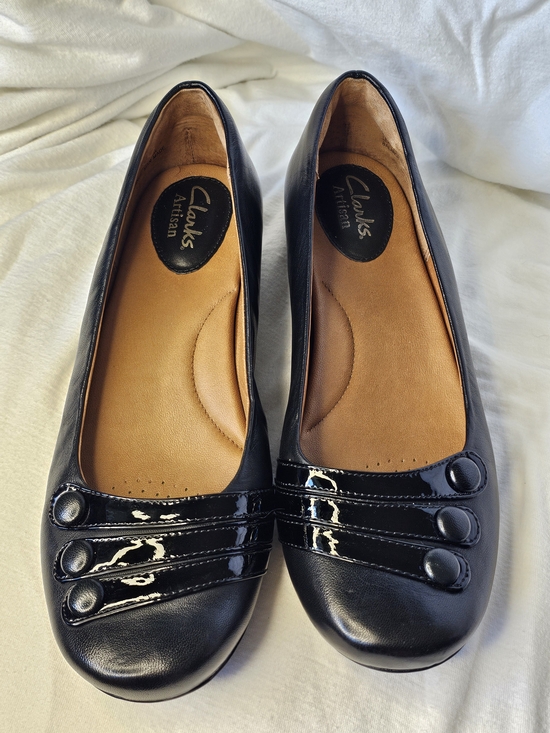 Clarks Shoes - Clarks Artisan black leather "Concert Drum"  Ballet Flats Slip On